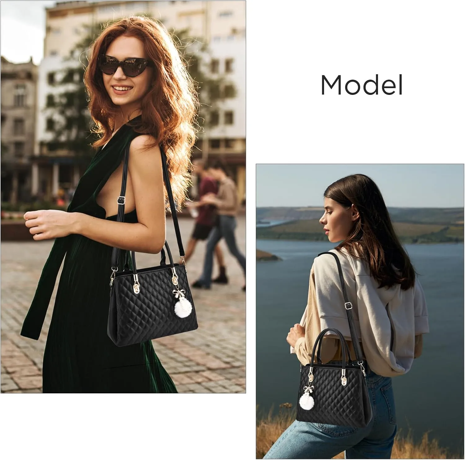 I IHAYNER Womens Leather Handbags Purses Top-handle Totes Satchel Shoulder Bag for Ladies with Pompon