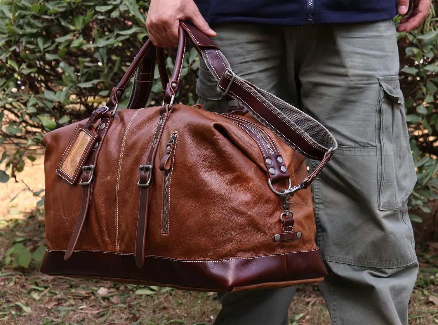 IBLUE Vintage Travel Duffel Bag Genuine Full Grain Leather Weekender Bag Gym Handbag