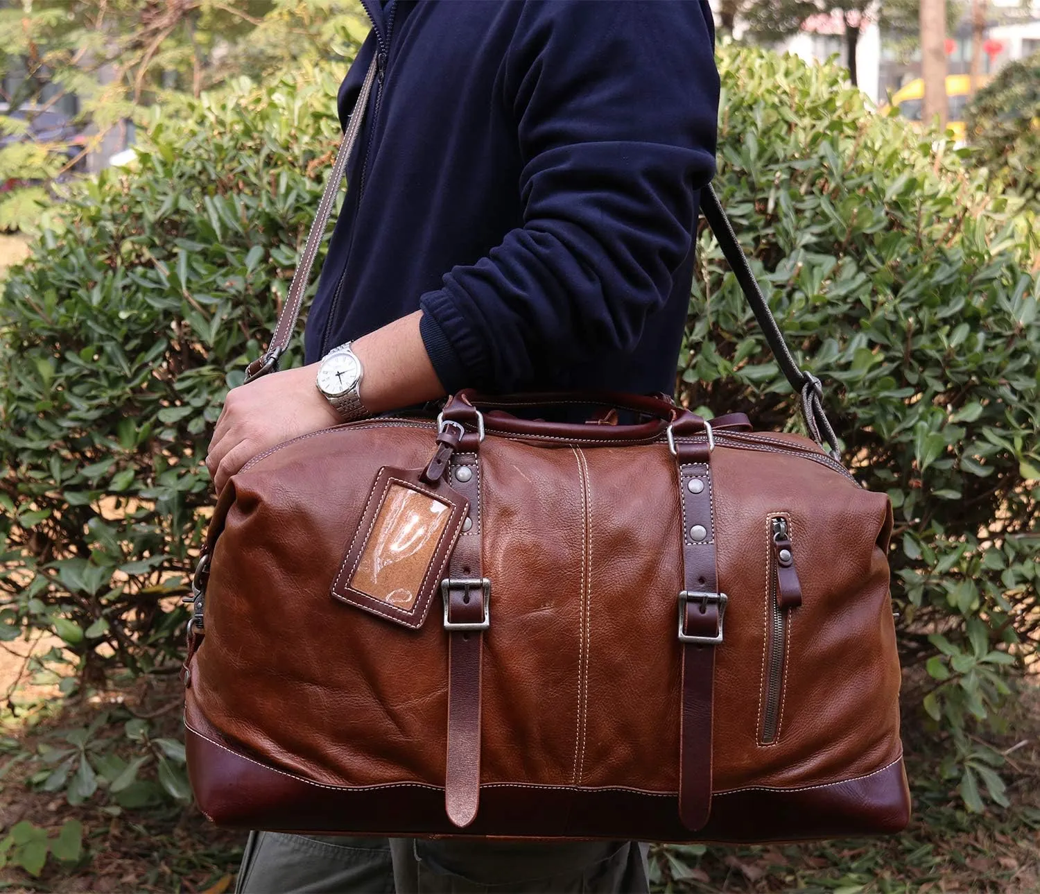 IBLUE Vintage Travel Duffel Bag Genuine Full Grain Leather Weekender Bag Gym Handbag