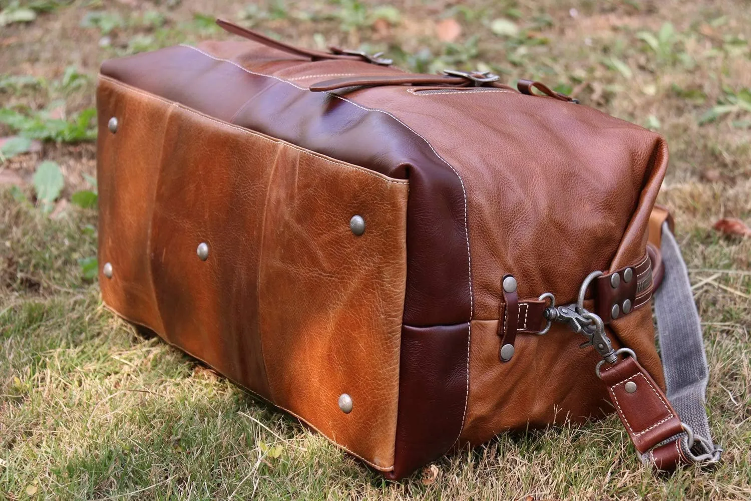 IBLUE Vintage Travel Duffel Bag Genuine Full Grain Leather Weekender Bag Gym Handbag