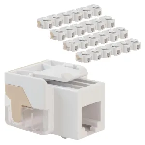ICC Voice Grade Telephone Keystone Jack with Inline IDC (Easier Termination), 6P6C RJ11, UL Listed TAA Compliant for Wall Plate or Patch Panel, Works with JackEasy Termination Tool, White 25 Pack