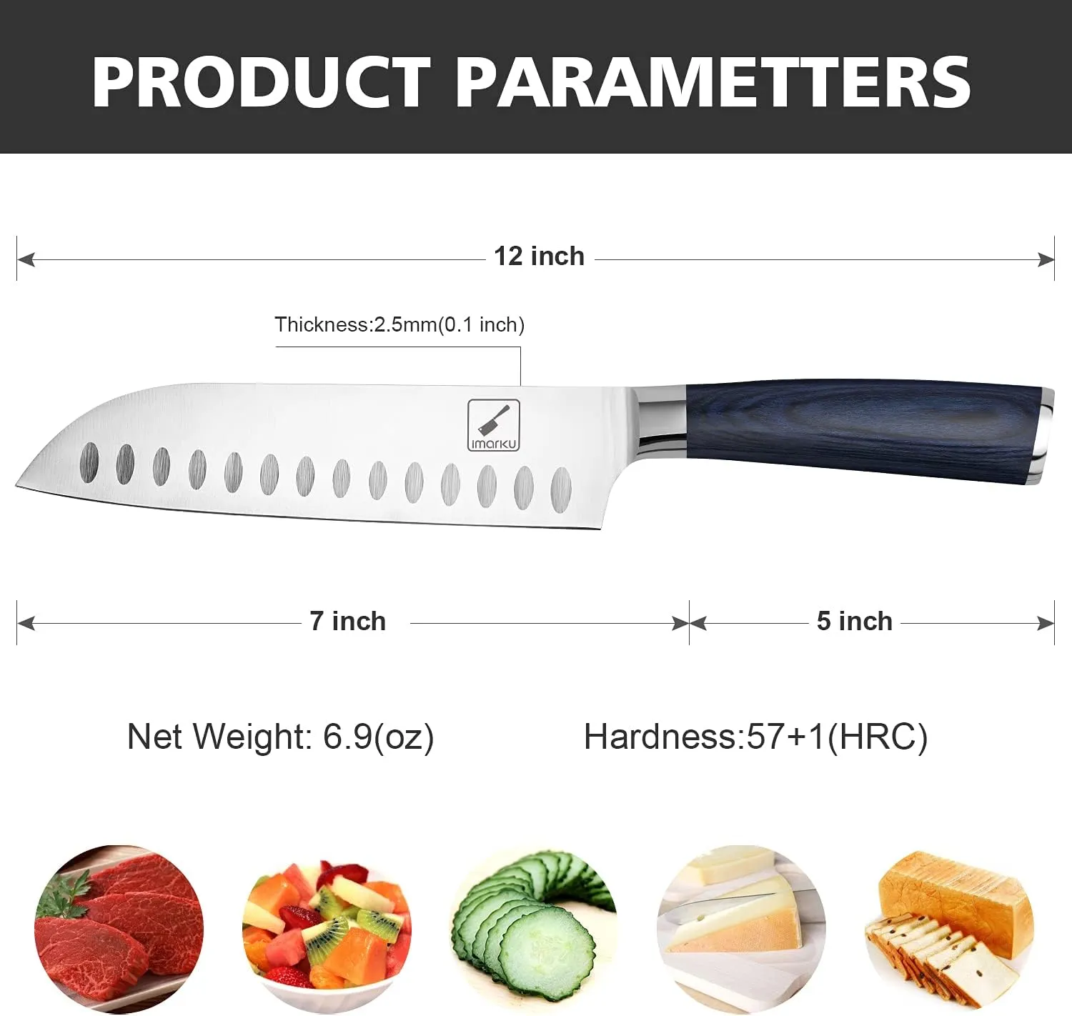 imarku Santoku Knife, 7 inch Kitchen Knife Ultra Sharp Asian Knife Japanese Chef Knife - German HC Stainless Steel 7Cr17Mov - Ergonomic Pakkawood Handle, Christmas Gifts for Women/Men, Blue