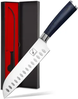 imarku Santoku Knife, 7 inch Kitchen Knife Ultra Sharp Asian Knife Japanese Chef Knife - German HC Stainless Steel 7Cr17Mov - Ergonomic Pakkawood Handle, Christmas Gifts for Women/Men, Blue