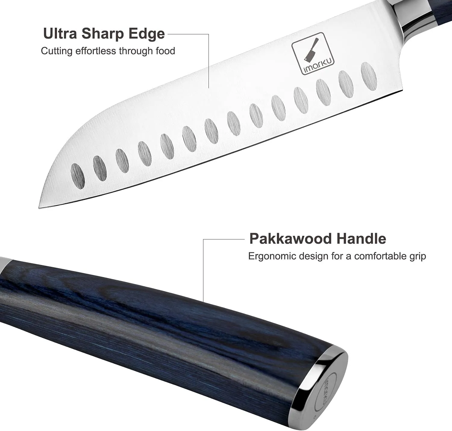 imarku Santoku Knife, 7 inch Kitchen Knife Ultra Sharp Asian Knife Japanese Chef Knife - German HC Stainless Steel 7Cr17Mov - Ergonomic Pakkawood Handle, Christmas Gifts for Women/Men, Blue