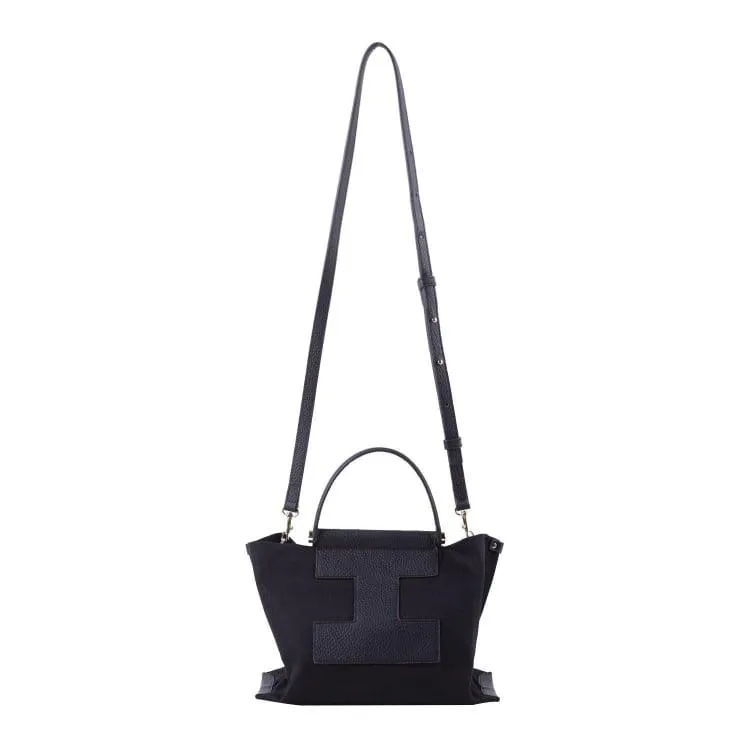 INA - Mini Tote Bag in Leather & Canvas _ Black