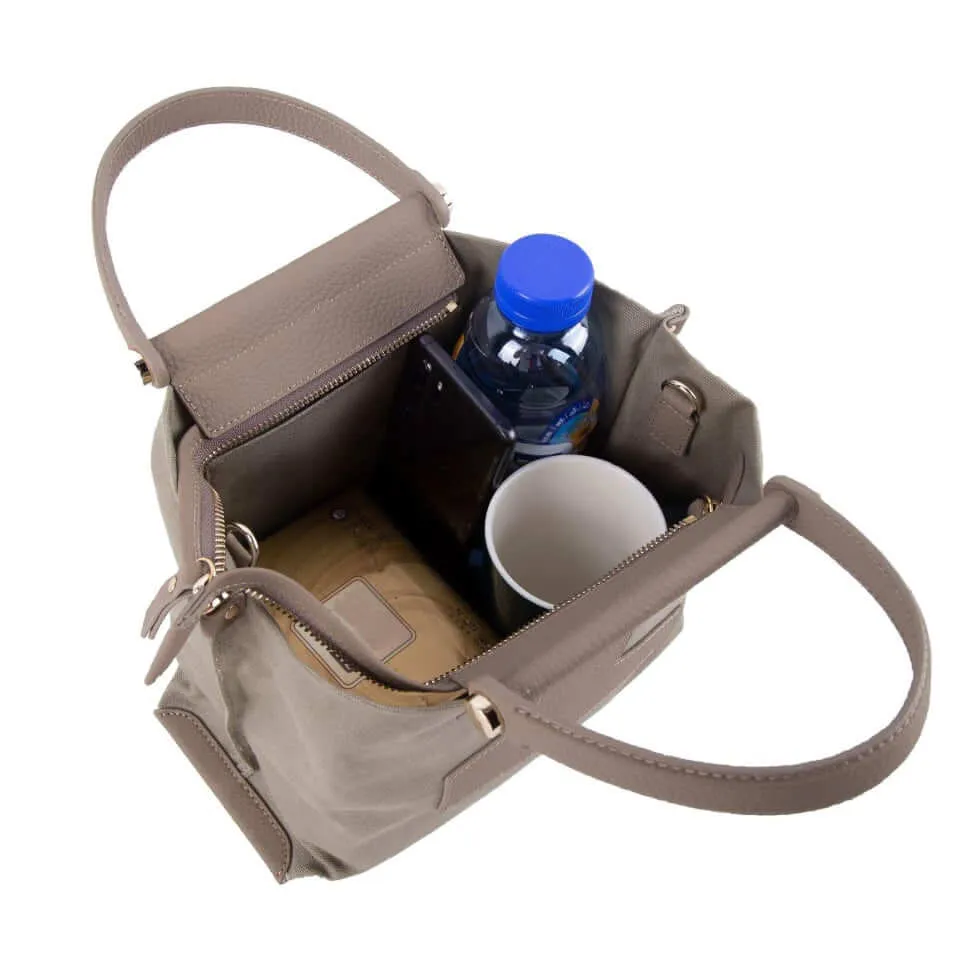 INA - Mini Tote Bag in Leather & Canvas _ Black