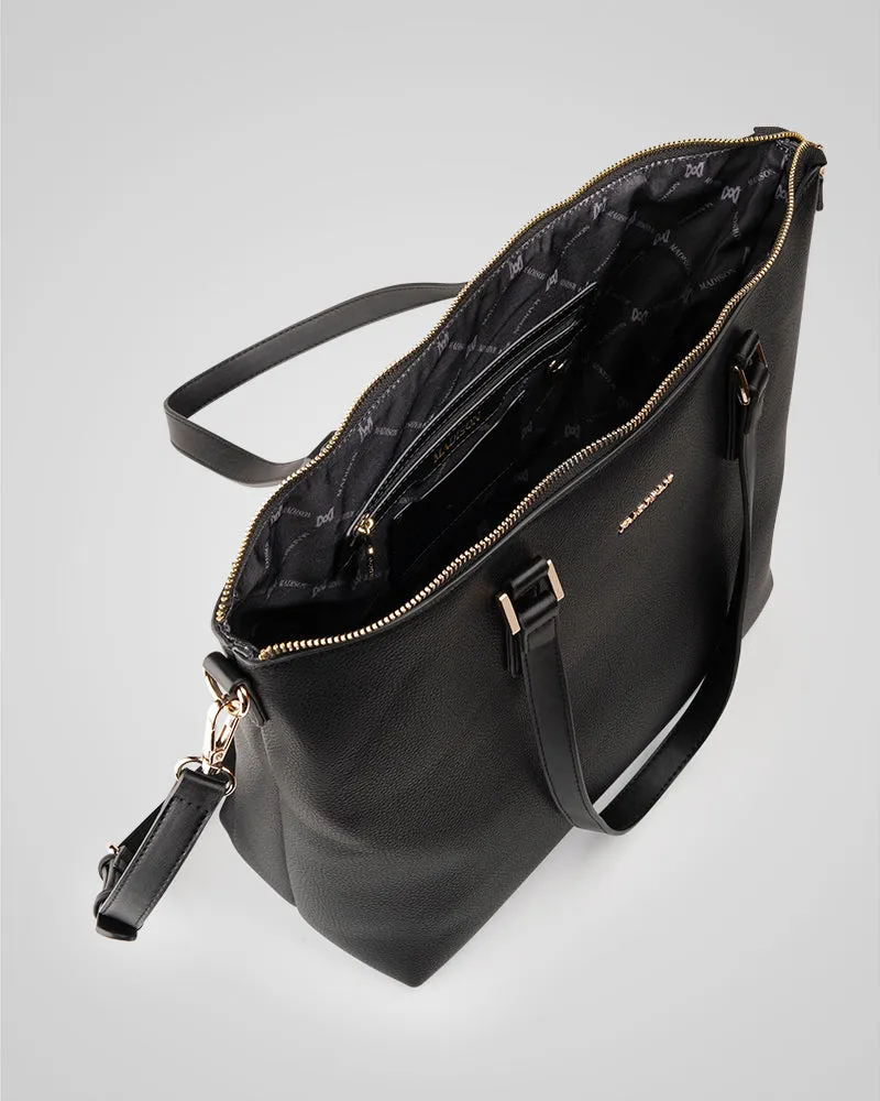 Inga Large Zip Top Tote Bag With Laptop Pocket   Monogram Stripe Bag Strap