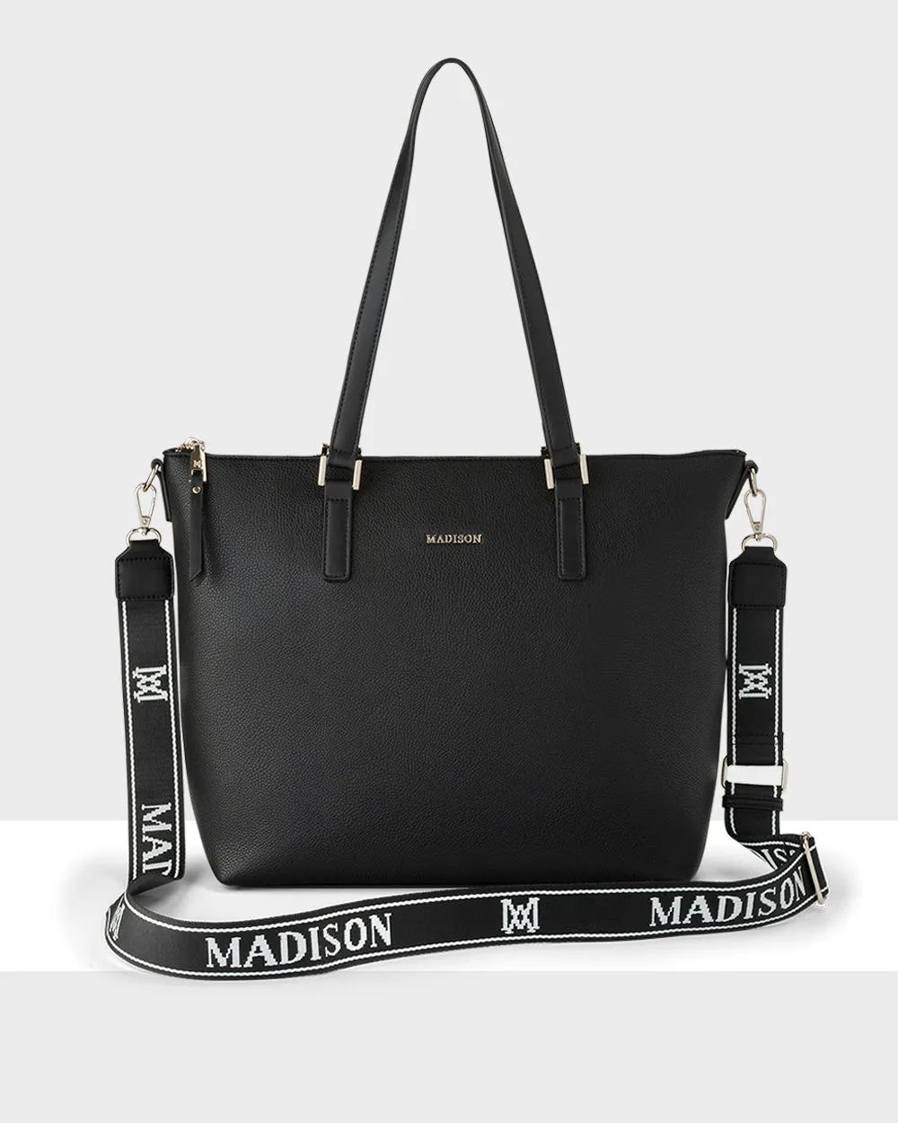 Inga Large Zip Top Tote Bag With Laptop Pocket   Monogram Stripe Bag Strap