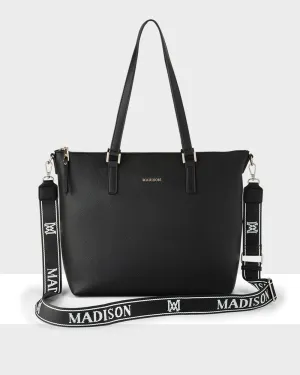 Inga Large Zip Top Tote Bag With Laptop Pocket   Monogram Stripe Bag Strap