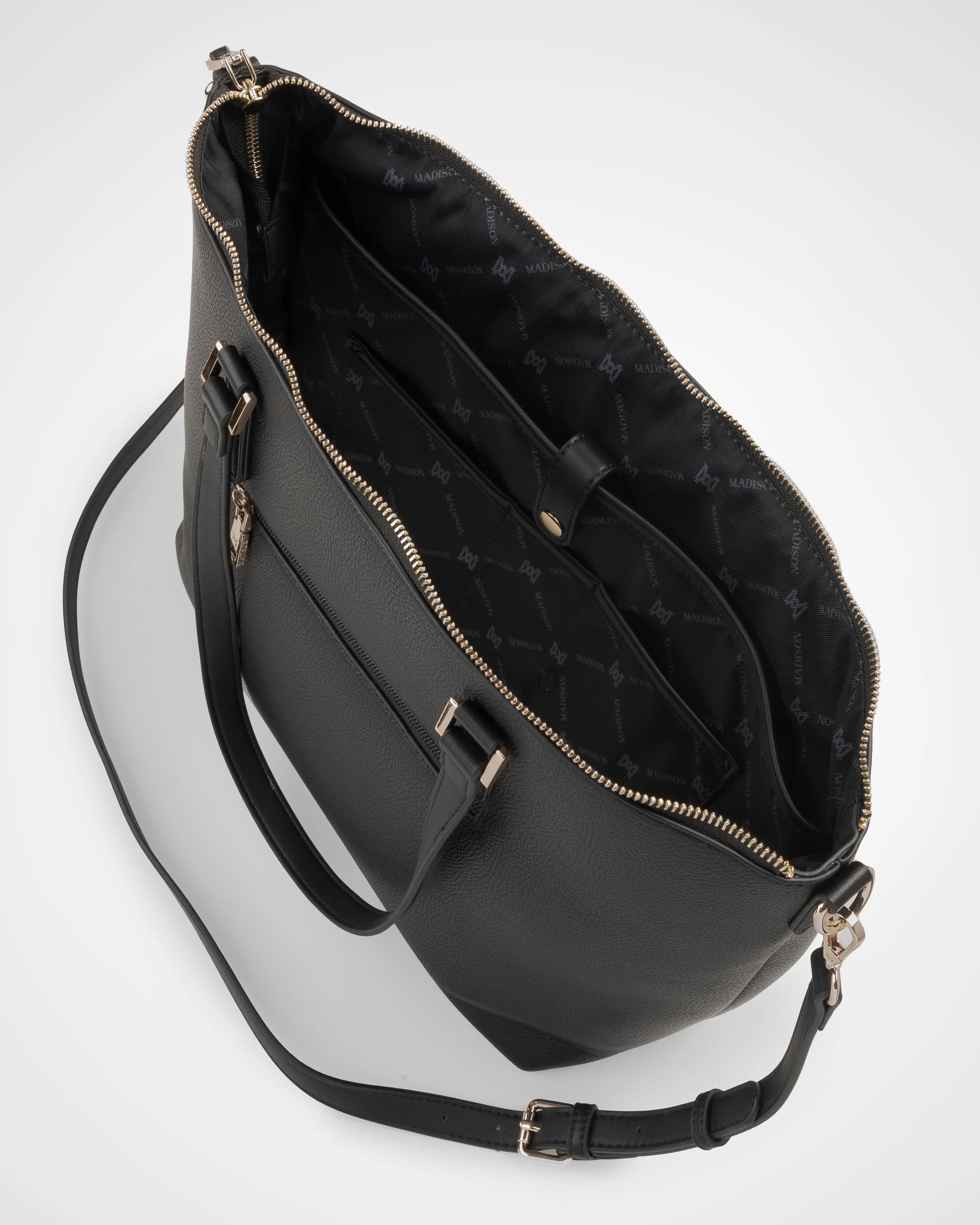 Inga Large Zip Top Tote Bag With Laptop Pocket   Monogram Stripe Bag Strap