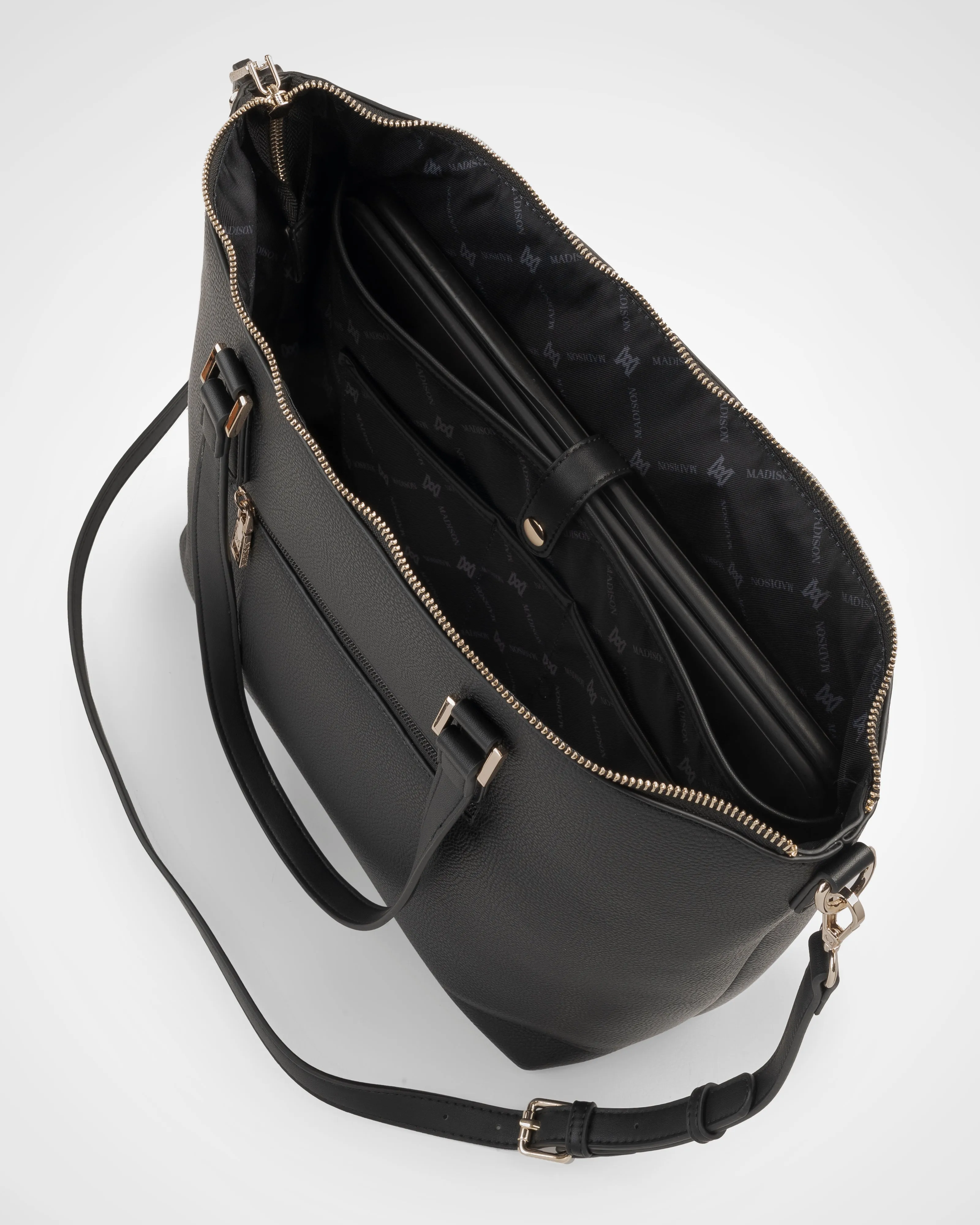 Inga Large Zip Top Tote Bag With Laptop Pocket   Monogram Stripe Bag Strap
