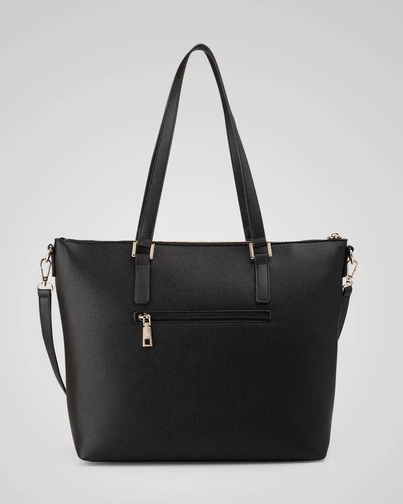 Inga Large Zip Top Tote Bag With Laptop Pocket   Monogram Stripe Bag Strap