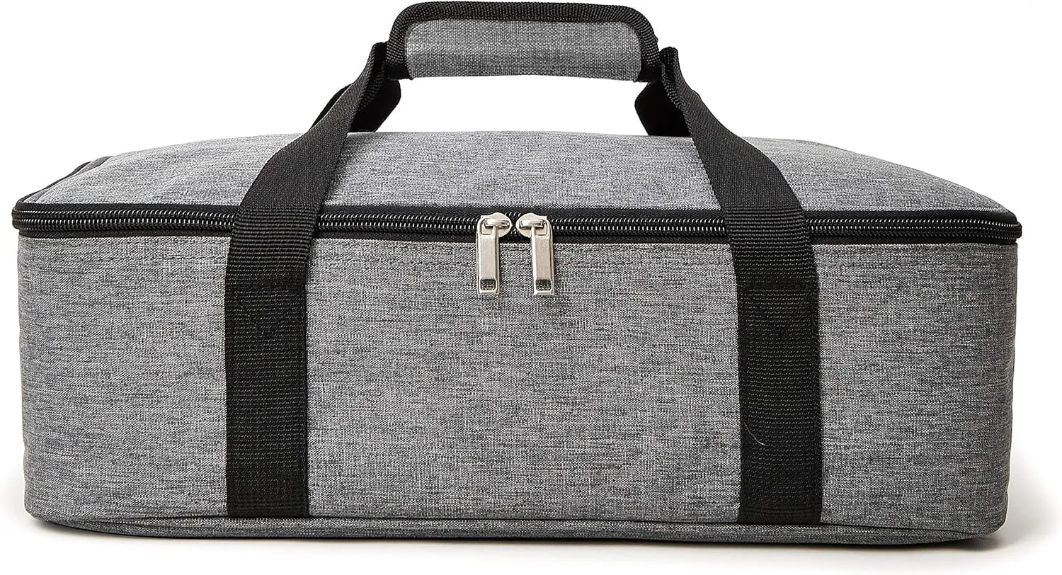 Insulated Casserole Carrier Fit 9"x13" Lasagna Baking Dish Pan for Hot or Cold Food Transport,Portable Reusable Lunch Warmer Tote Bag for Gathering,Camping/Office,Cookouts,Potluck Parties-Gray