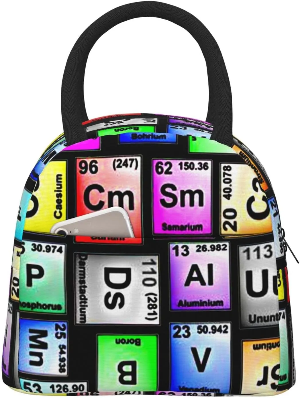 Insulated Lunch Bag Tote Colored-Periodic-Table-Elements-Repeating Reusable Lunch Box Container For Work,Office,Travel