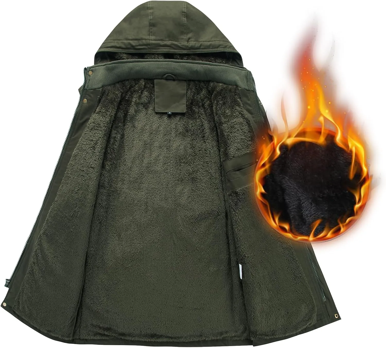 INVACHI Men's Winter Jacket Cotton Military Jackets Fleece Lined Thick Work Coats Warm Cargo Jackets with Hooded Pockets