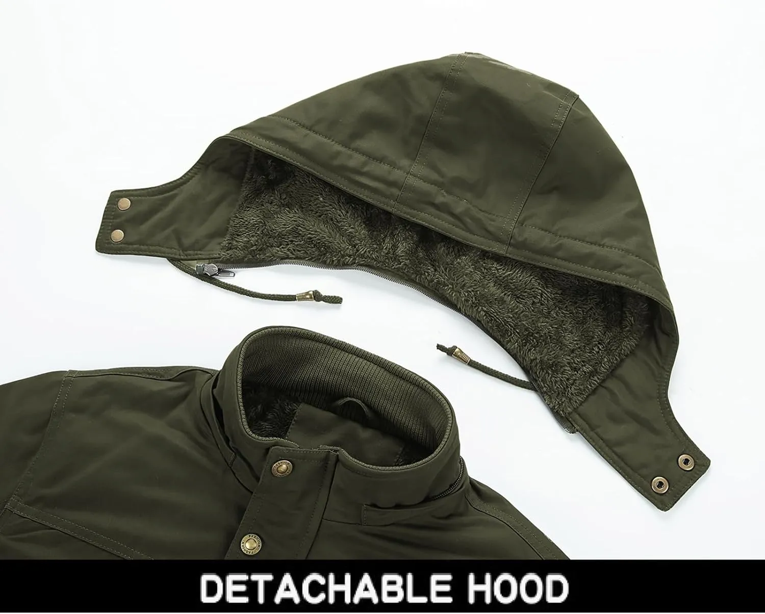 INVACHI Men's Winter Jacket Cotton Military Jackets Fleece Lined Thick Work Coats Warm Cargo Jackets with Hooded Pockets
