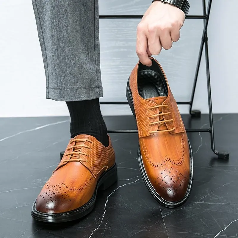 Italian Luxury Men Oxfords Shoes Men's Fashion Classic Pointed Toe Lace Up Low Top Leather Dress Shoes Brogue Tuxedo Business Formal Comfortable Elegant Wedding