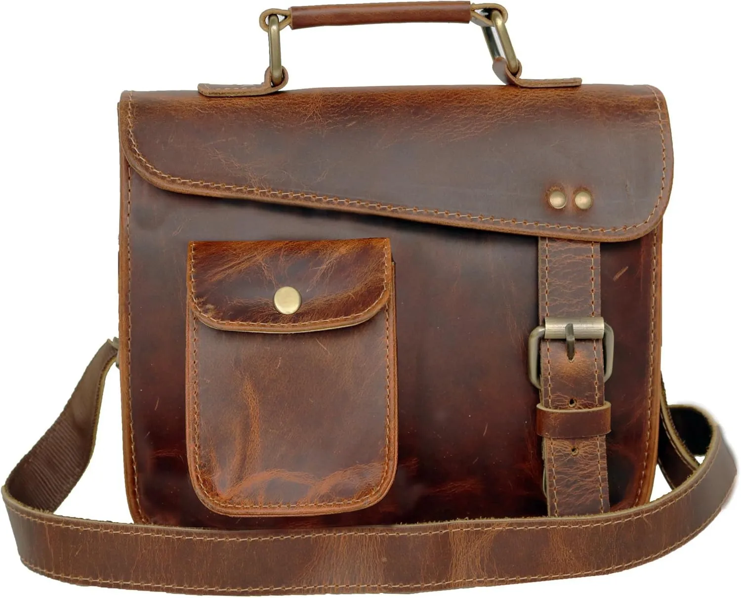 jaald small Leather messenger bag shoulder bag cross body vintage messenger bag for women & men satchel (7 x 9)