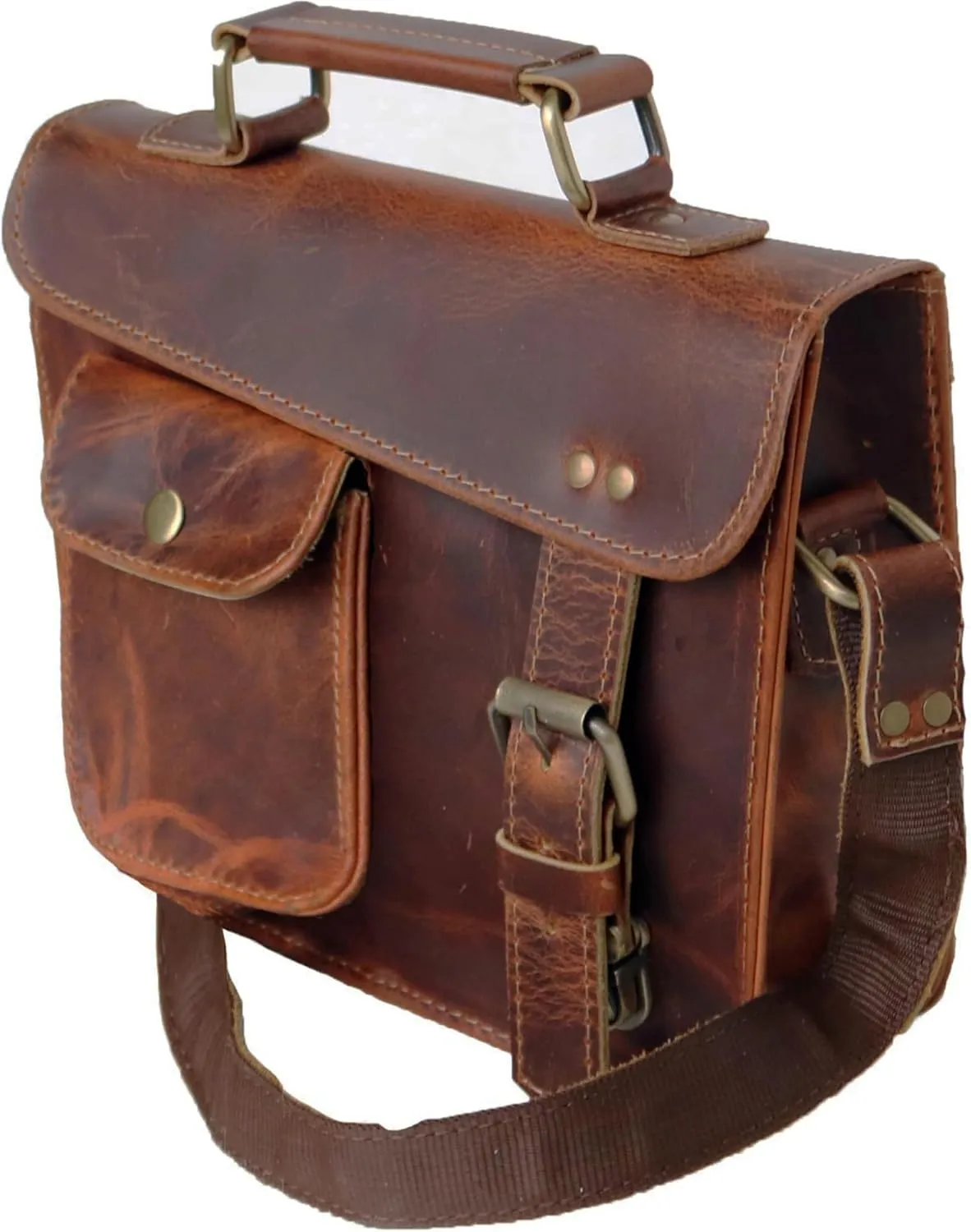 jaald small Leather messenger bag shoulder bag cross body vintage messenger bag for women & men satchel (7 x 9)