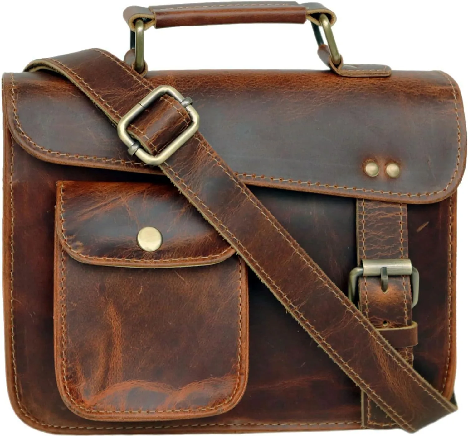 jaald small Leather messenger bag shoulder bag cross body vintage messenger bag for women & men satchel (7 x 9)
