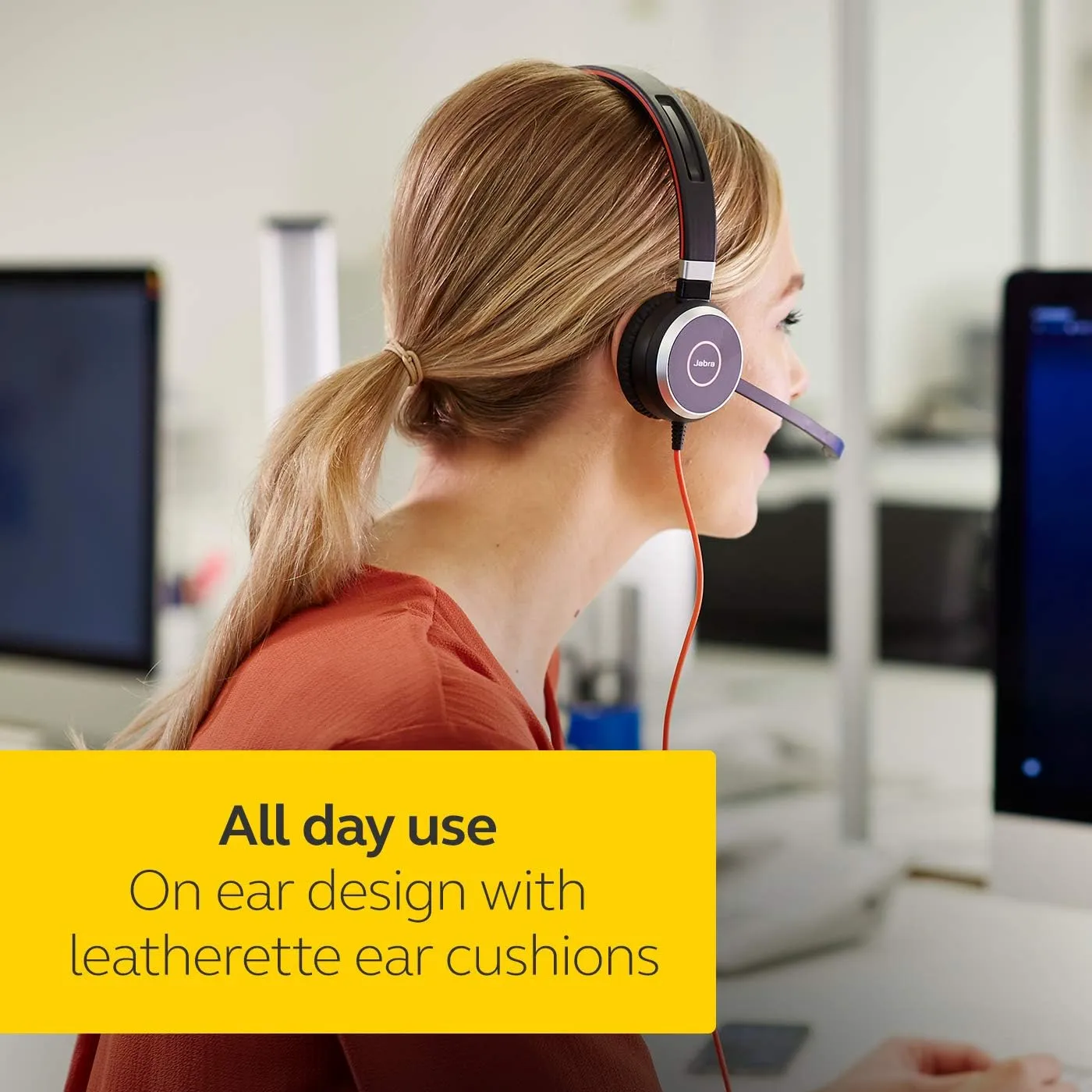 Jabra Evolve 40 Professional Wired Headset, Stereo, UC-Optimized – Telephone Headset for Greater Productivity, Superior Sound for Calls and Music, 3.5mm Jack/USB Connection, All-Day Comfort Design