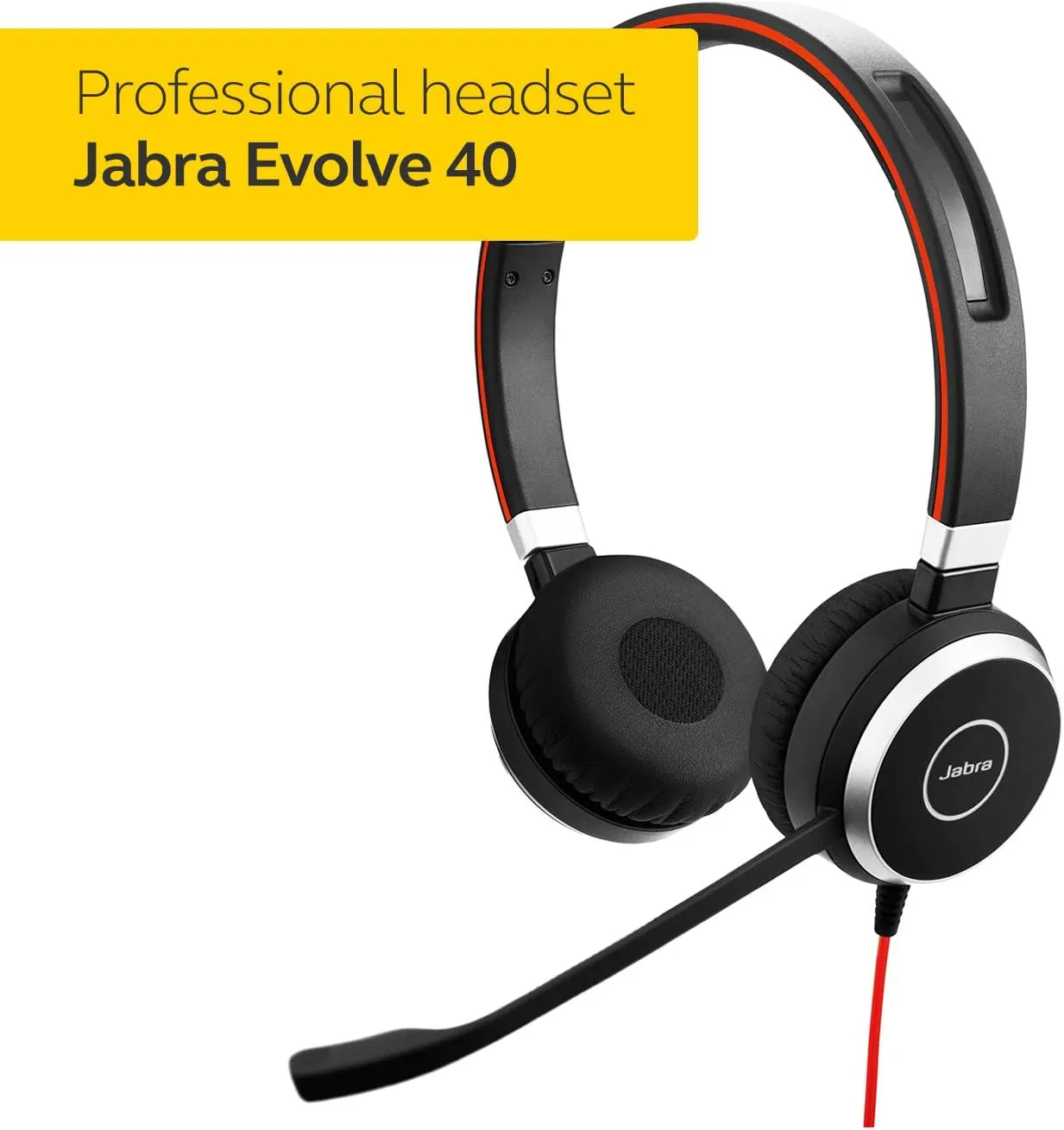 Jabra Evolve 40 Professional Wired Headset, Stereo, UC-Optimized – Telephone Headset for Greater Productivity, Superior Sound for Calls and Music, 3.5mm Jack/USB Connection, All-Day Comfort Design