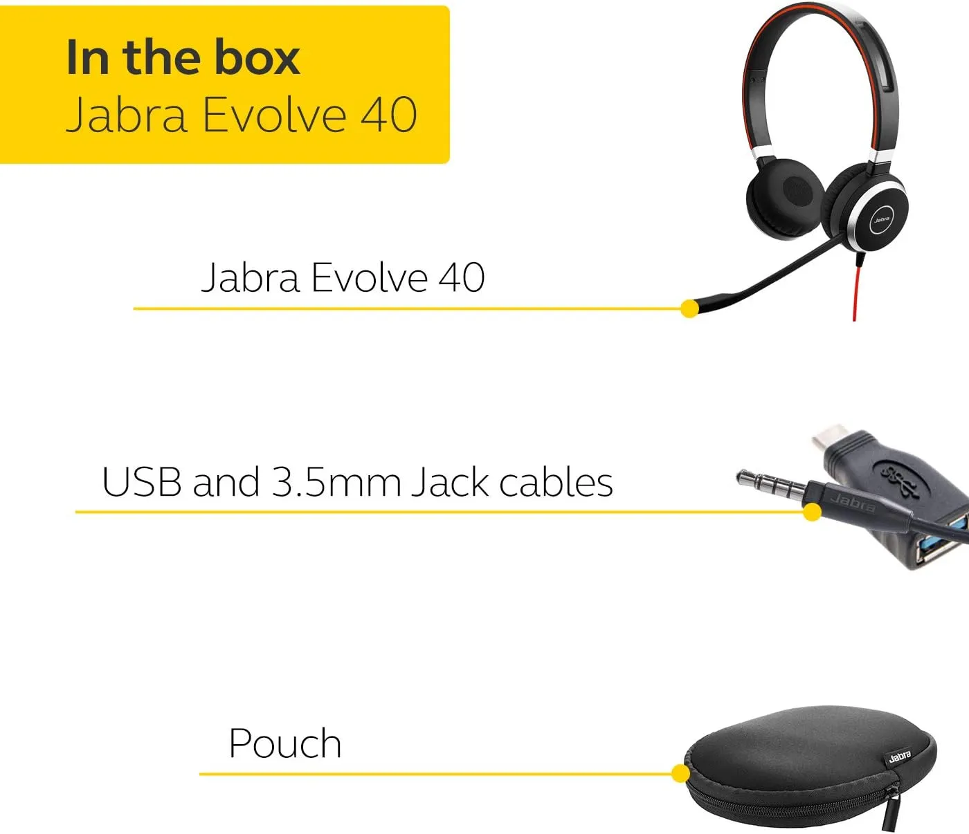 Jabra Evolve 40 Professional Wired Headset, Stereo, UC-Optimized – Telephone Headset for Greater Productivity, Superior Sound for Calls and Music, 3.5mm Jack/USB Connection, All-Day Comfort Design