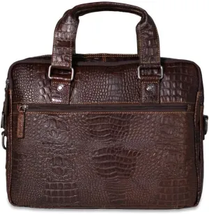 Jack Georges Hornback Croco Professional Zippered Leather Briefcase #HB321