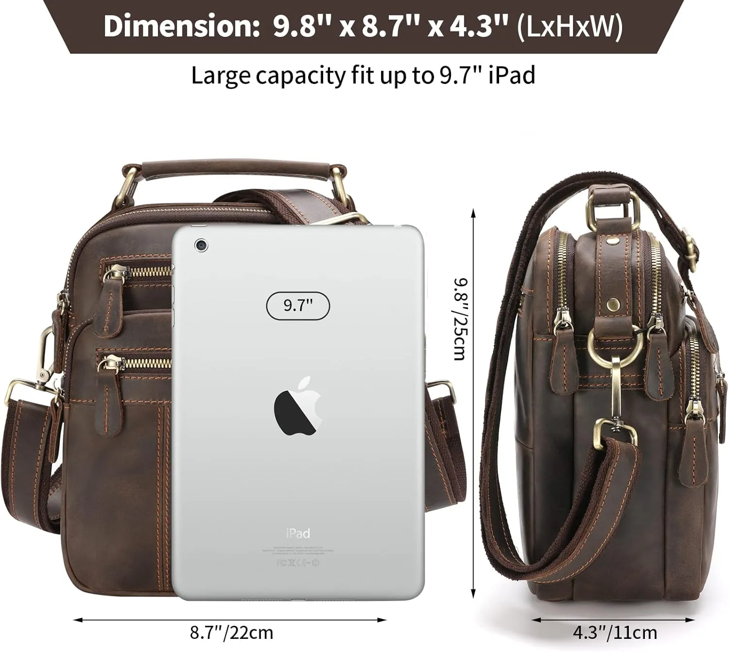 Jack&Chris Leather Man Purse Shoulder Bag,Small Mens Crossbody Messenger Bags for Work,Men Satchel Handbag…