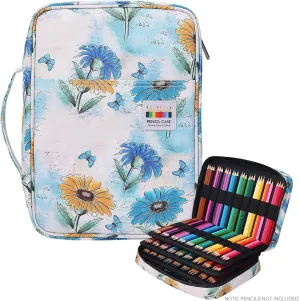 JAKAGO 220 Slots Colored Pencil Case Large Capacity Pen Holder for Artist Painter Zipper Organizer Bag for Marker Highlighter Storage Case for Office Sketch Travel Supplies (Daisy)