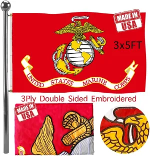 Jayus Embroidered US Marine Corps Military Flags 3x5 FT Outdoor - 340D Heavy Duty Nylon Double Sided Marine Corps Flag Banner with 2 Grommets