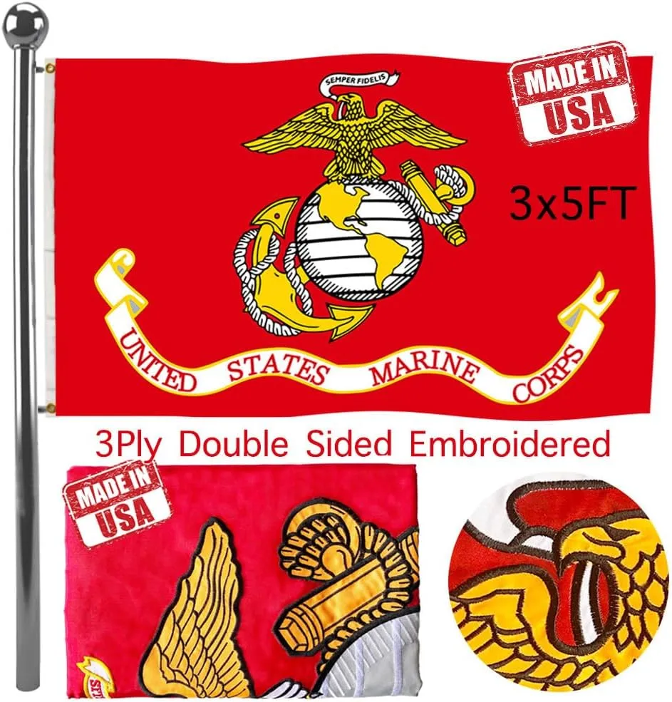Jayus Embroidered US Marine Corps Military Flags 3x5 FT Outdoor - 340D Heavy Duty Nylon Double Sided Marine Corps Flag Banner with 2 Grommets