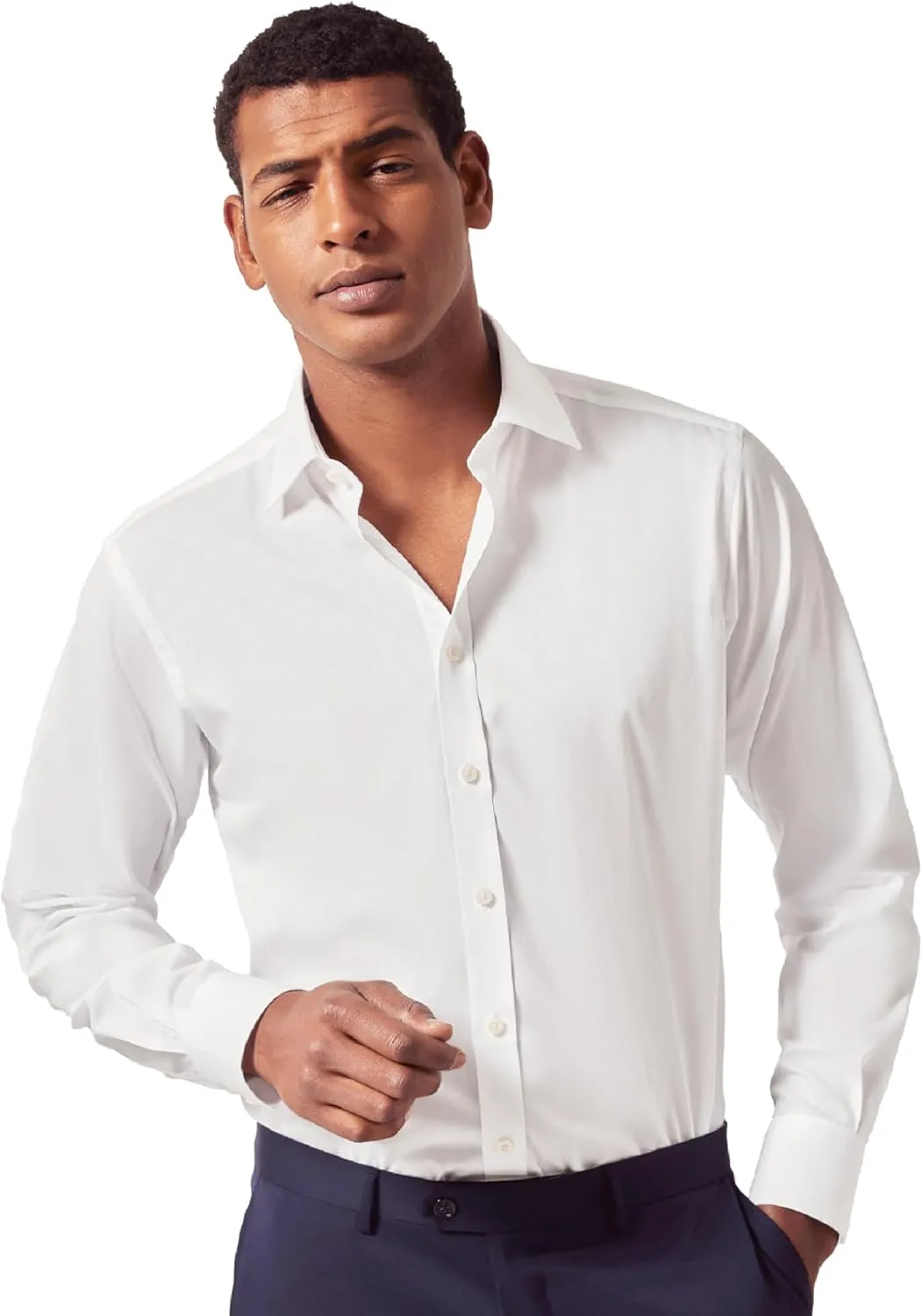 Jermyn Street Collection by Hawes and Curtis- Men's White Dress Shirt – 100% Poplin Cotton, Regular Fit, Long Sleeve
