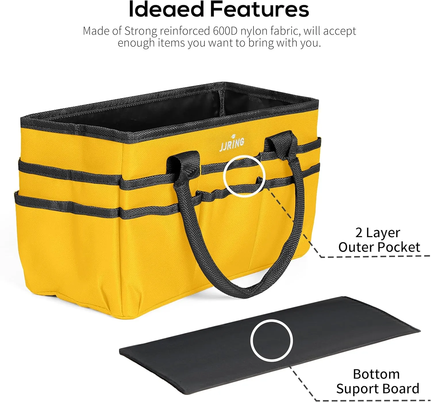 JJRING Craft and Art Tote - 600D Yellow Nylon Fabric Art Sewing Organizer Bag with Pockets - for Craft, Scrapbooking, Medical, and Office Supplies Storage