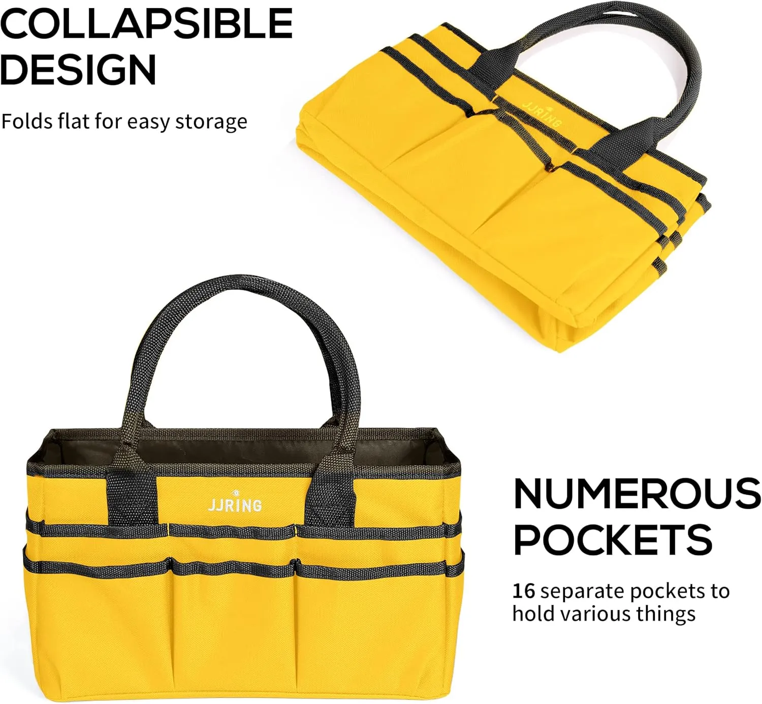 JJRING Craft and Art Tote - 600D Yellow Nylon Fabric Art Sewing Organizer Bag with Pockets - for Craft, Scrapbooking, Medical, and Office Supplies Storage
