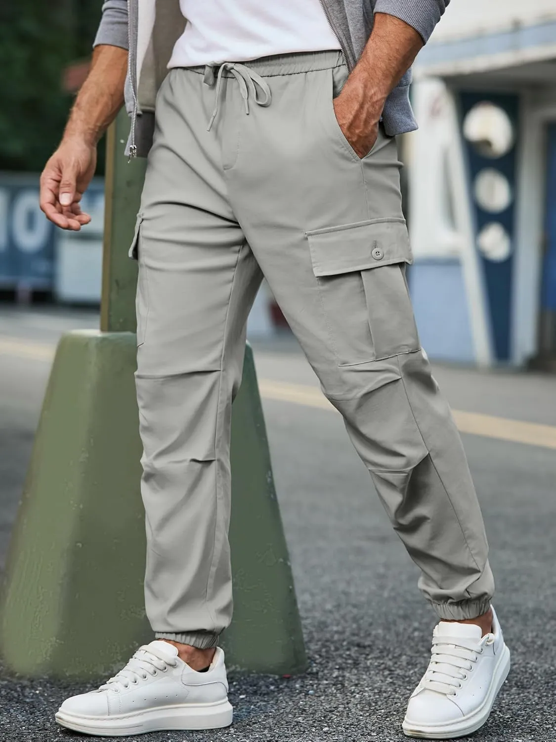 JMIERR Mens Casual Cargo Joggers Pants Elastic Waist Drawstring Stretch Relaxed Fit Work Pants Tapered Sweatpants