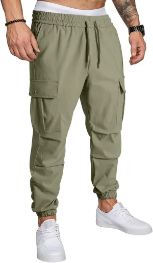 JMIERR Mens Casual Cargo Joggers Pants Elastic Waist Drawstring Stretch Relaxed Fit Work Pants Tapered Sweatpants