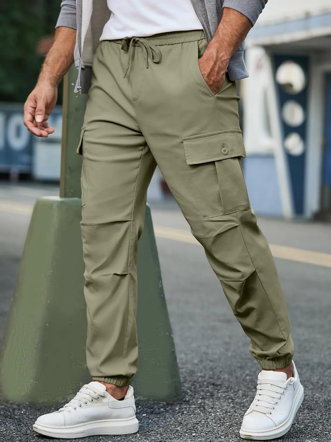JMIERR Mens Casual Cargo Joggers Pants Elastic Waist Drawstring Stretch Relaxed Fit Work Pants Tapered Sweatpants