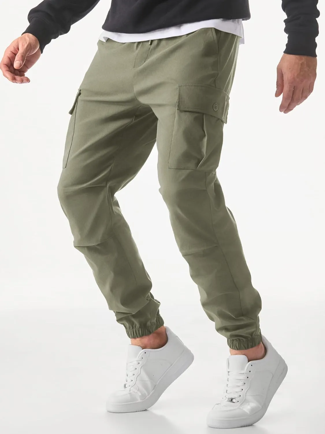 JMIERR Mens Casual Cargo Joggers Pants Elastic Waist Drawstring Stretch Relaxed Fit Work Pants Tapered Sweatpants