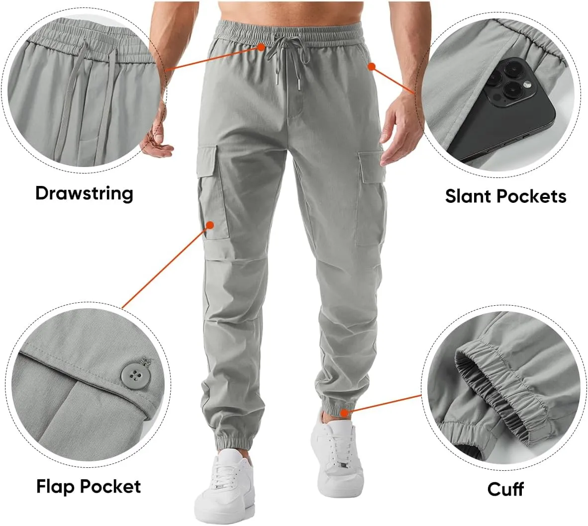 JMIERR Mens Casual Cargo Joggers Pants Elastic Waist Drawstring Stretch Relaxed Fit Work Pants Tapered Sweatpants