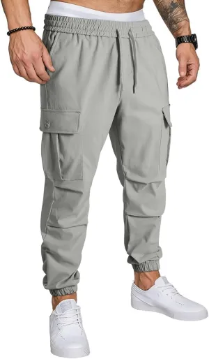 JMIERR Mens Casual Cargo Joggers Pants Elastic Waist Drawstring Stretch Relaxed Fit Work Pants Tapered Sweatpants