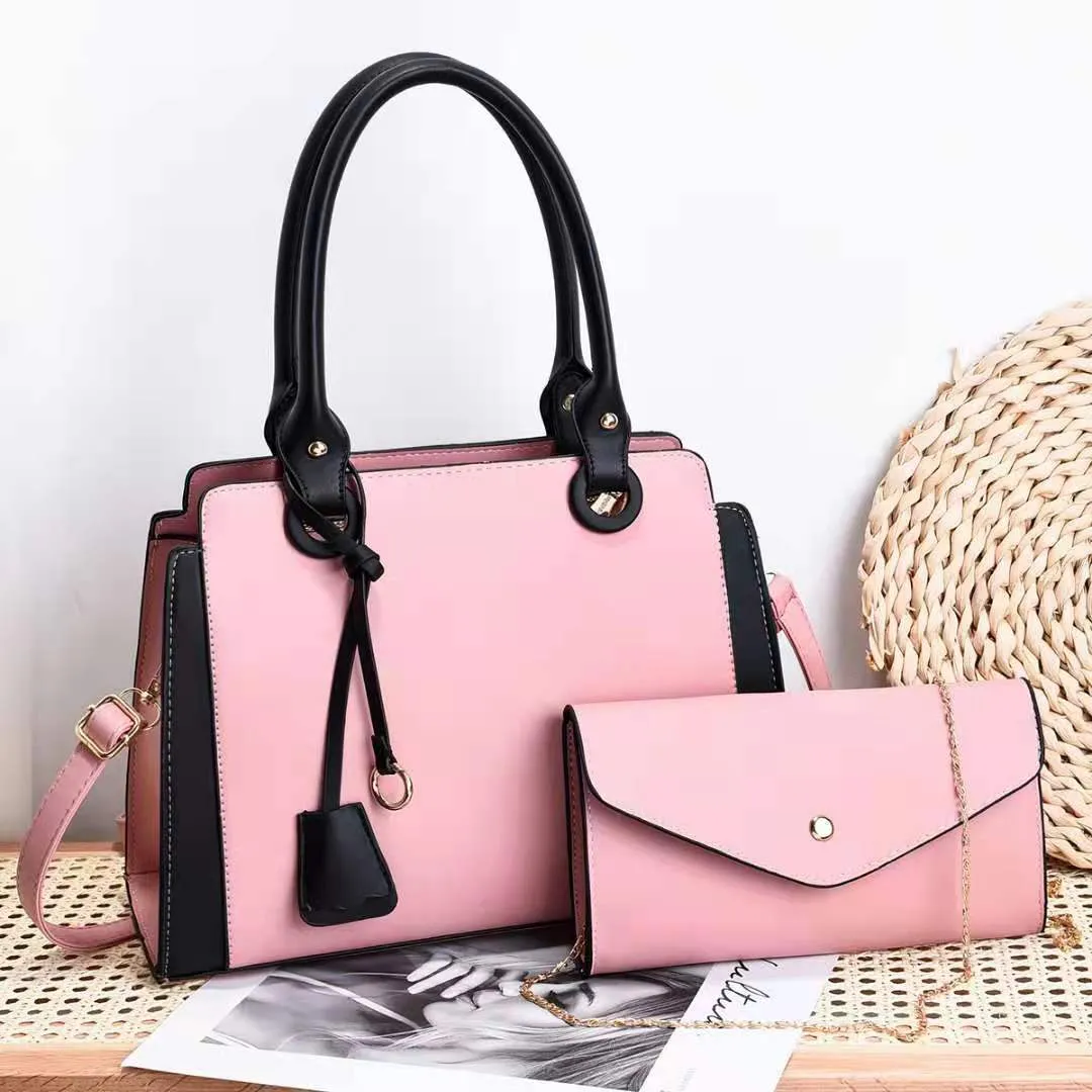 Joanne – Blue Structured Handbag with Matching Clutch and Black Handles