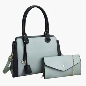 Joanne – Blue Structured Handbag with Matching Clutch and Black Handles