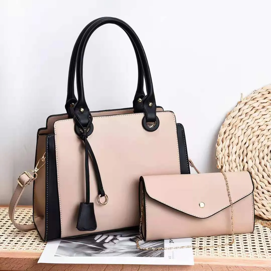 Joanne – Blue Structured Handbag with Matching Clutch and Black Handles