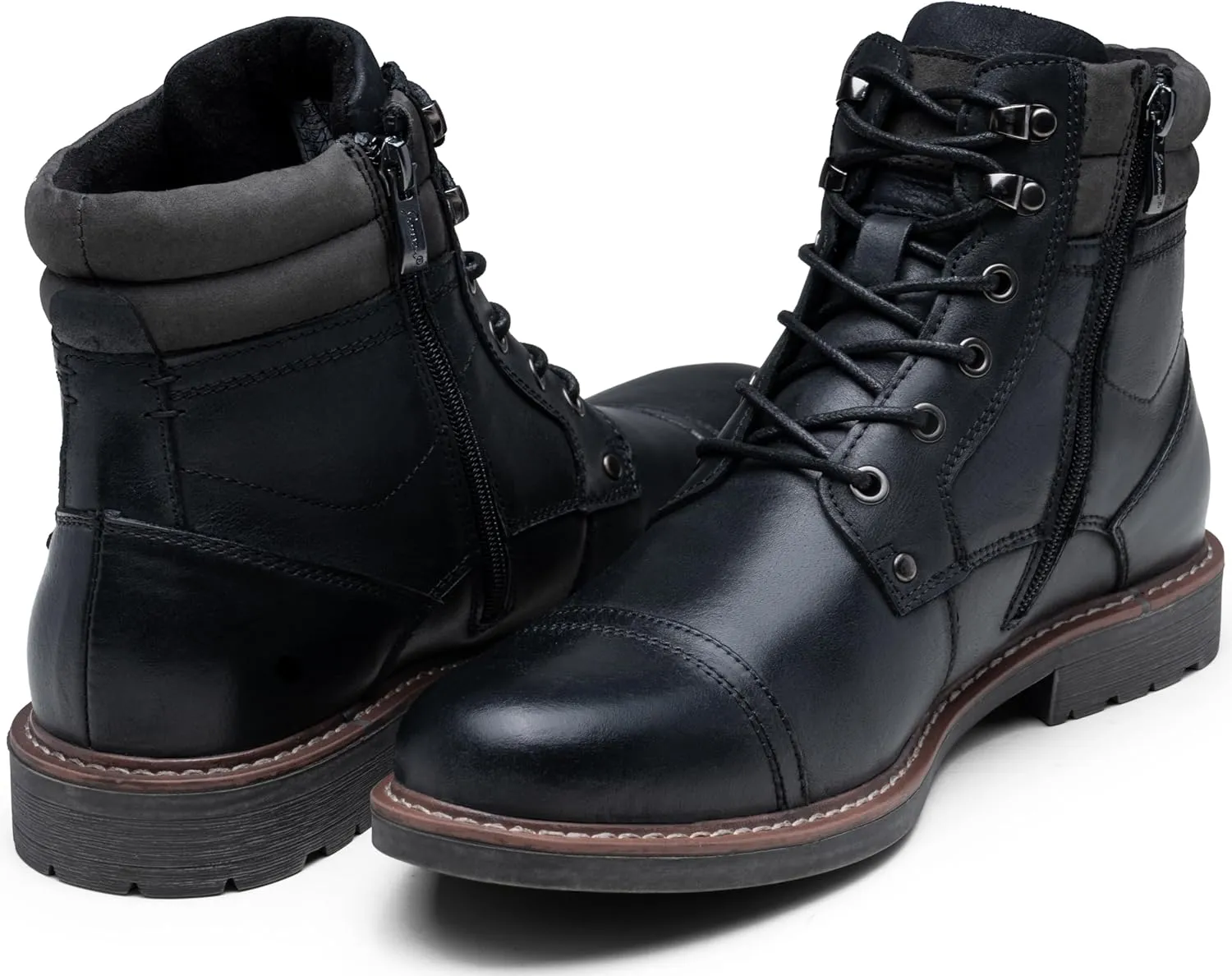 Jousen Mens Boots Leahter Retro Dress Boot Cap Toe Casual Motorcycle