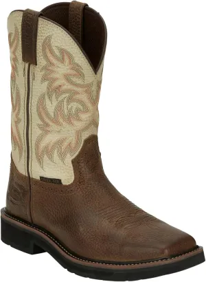 Justin Driller 11" Square Steel Toe Men's Boot, Durable Leather, Slip-Resistant, Comfort Cushioned Insole for Work Safety