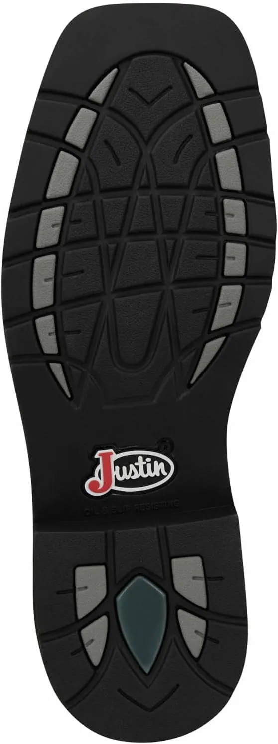 Justin Driller 11" Square Steel Toe Men's Boot, Durable Leather, Slip-Resistant, Comfort Cushioned Insole for Work Safety