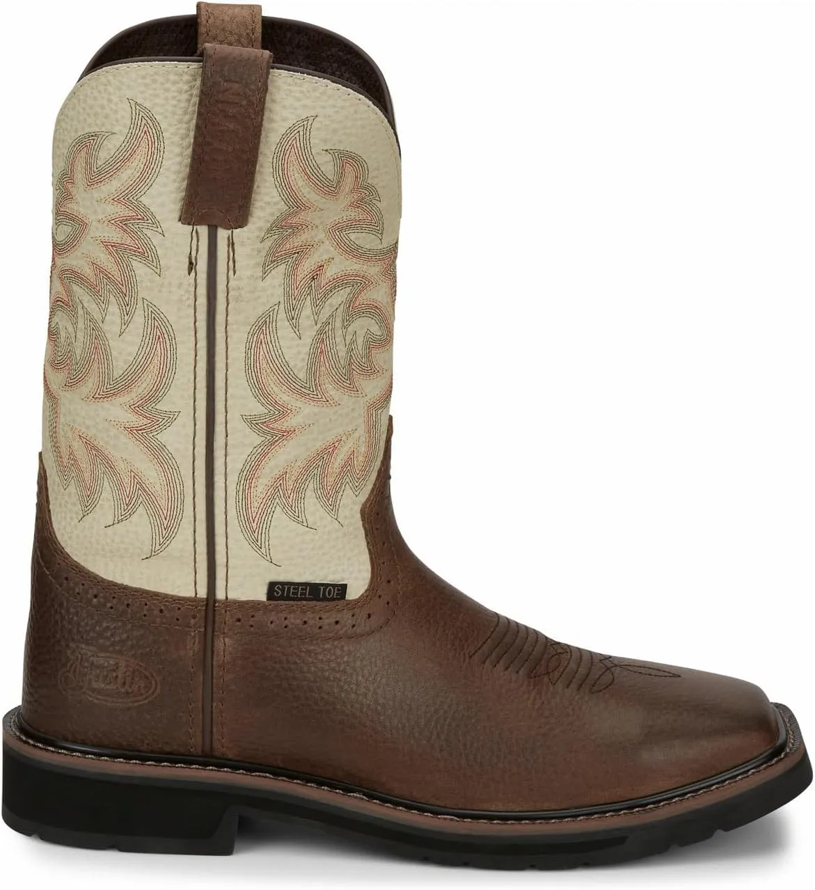 Justin Driller 11" Square Steel Toe Men's Boot, Durable Leather, Slip-Resistant, Comfort Cushioned Insole for Work Safety