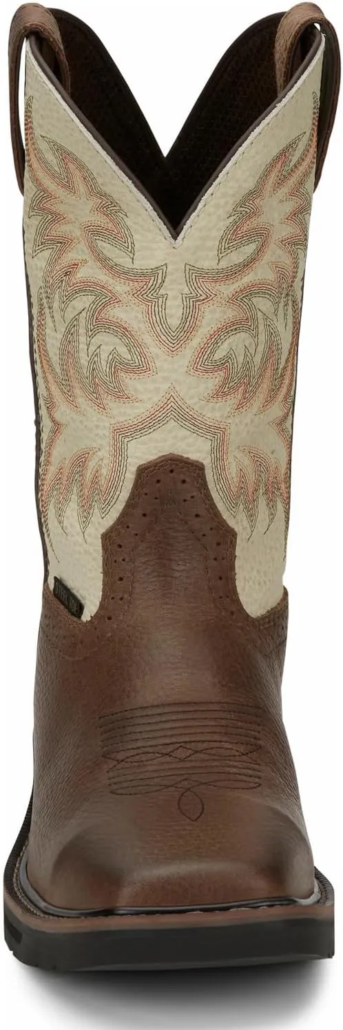 Justin Driller 11" Square Steel Toe Men's Boot, Durable Leather, Slip-Resistant, Comfort Cushioned Insole for Work Safety