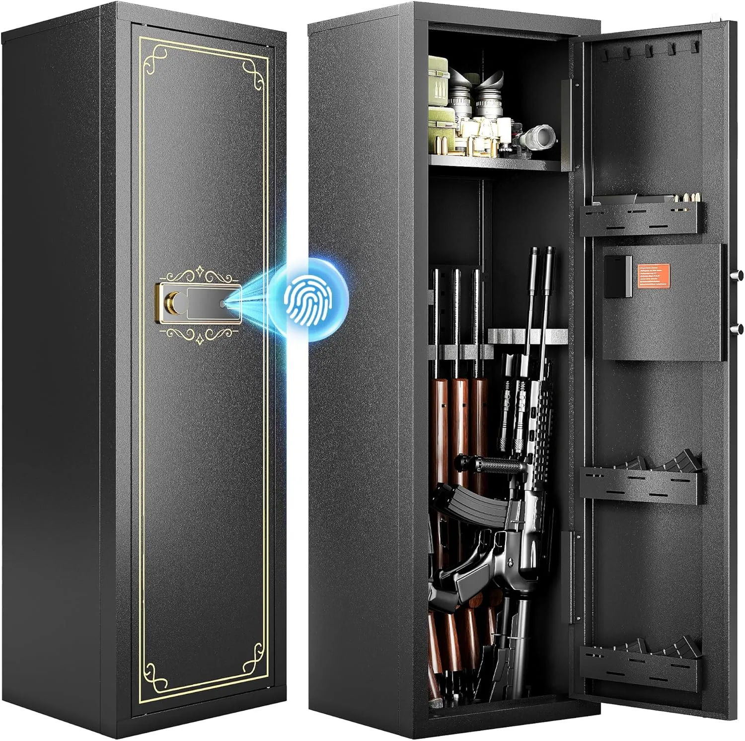 KAER 10-12 Biometric Gun Safe for Home Rifles and Pistols, Quick Access Fingerprint Gun Cabinet for Rifles and Shotguns, Rifle Safes,Gun Locker with Removable Shelf & Gun Rack (Assembly Required)